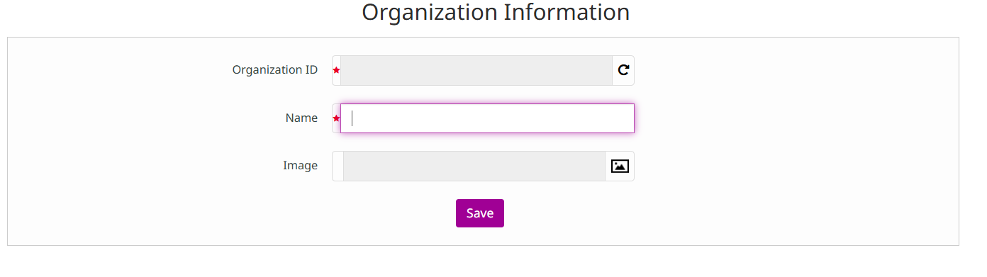 Formulário de cadastro de organização