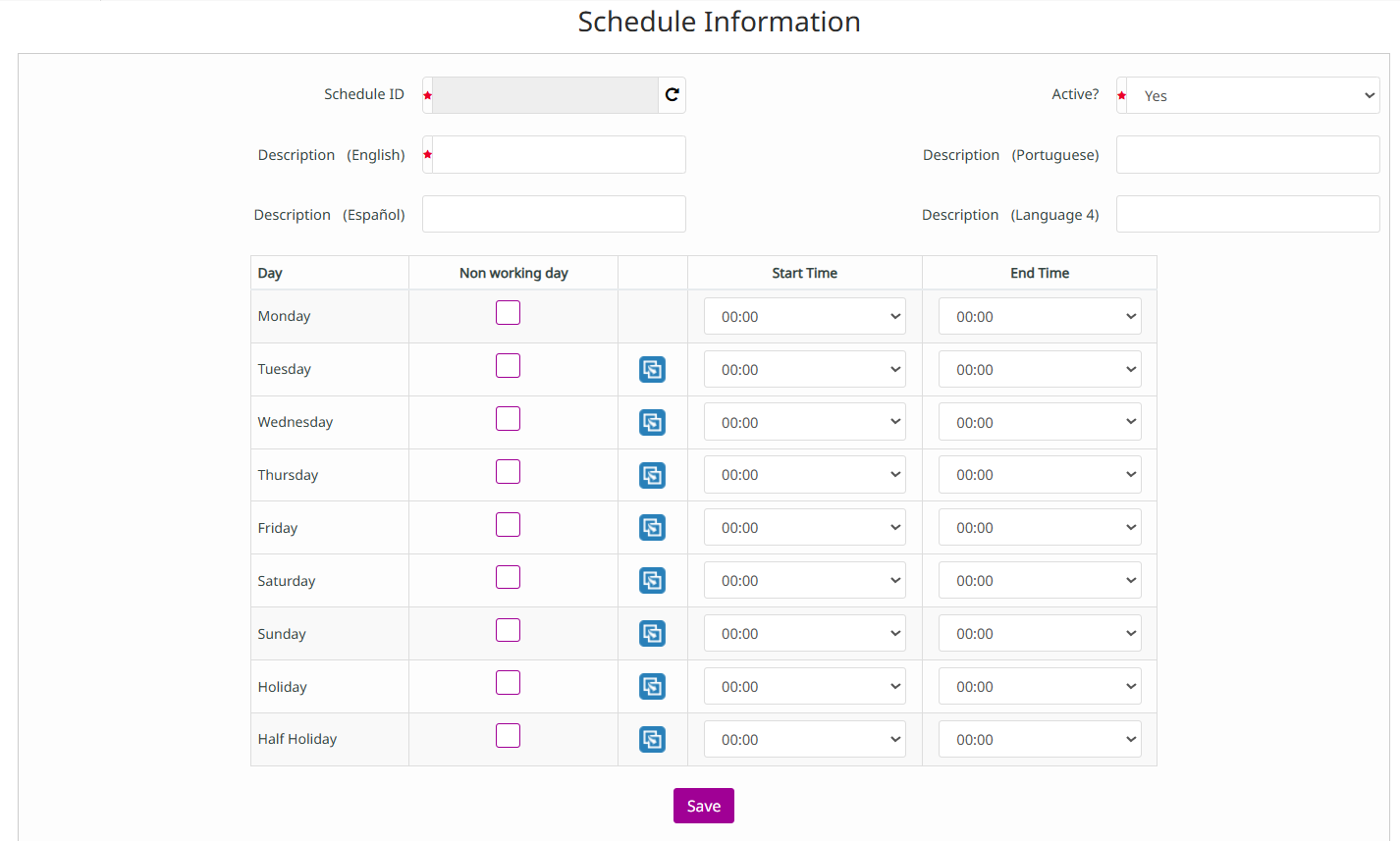 Formulário de cadastro de schedule